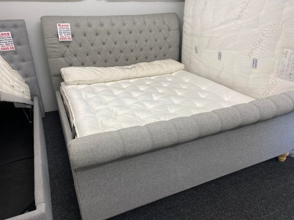 6.0 Evie Grey Fabric Chesterfield Style Bed Frame