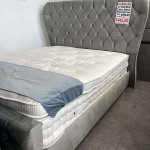 5.0 Plush Silver Fabric Oxford Winged Bed Frame