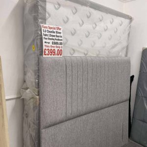 5.0 Chenille Silver 2 Drawer Base Including Floor Standing Headboard