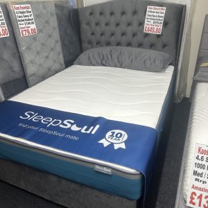 4.6 Monaco Grey Fabric 2 Drawer Base Including Montreal Floor Standing Headboard