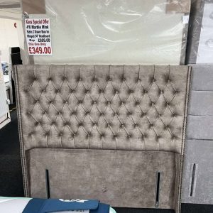 4'6'' Marble Mink Fabric 2 Drawer Base Inc Winged Headboard